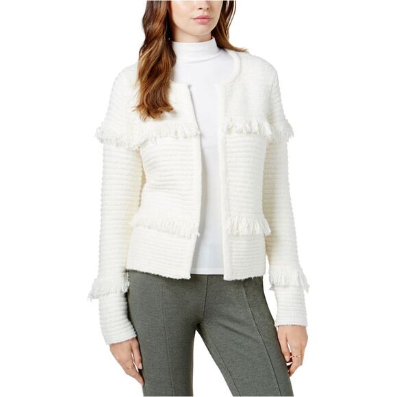 Kensie Womens Fringed Cardigan Sweater, tsk, L - Picture 1 of 1